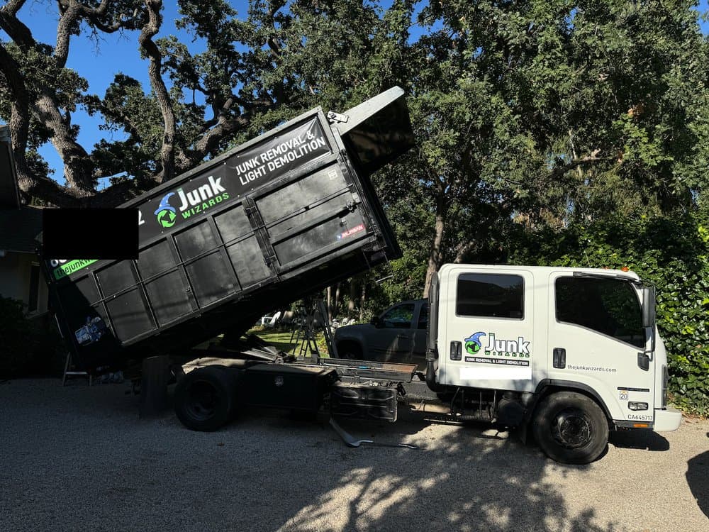Junk Wizards branded dump truck